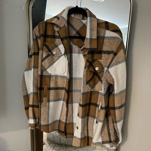 Beige and White Flannel Shacket